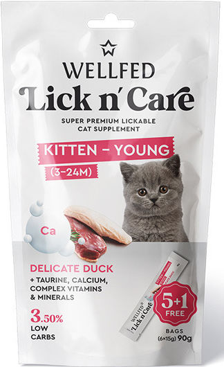 Wellfed Cremige Katzensnacks Lick N' Care Junge Ente 90g