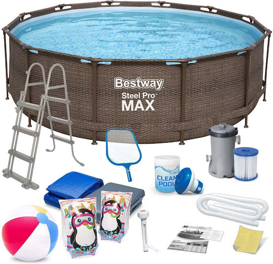 Bestway Steel Pro Στρογγυλή Πισίνα PVC 9150lt με Μεταλλικό Σκελετό 366x100εκ. Καφέ