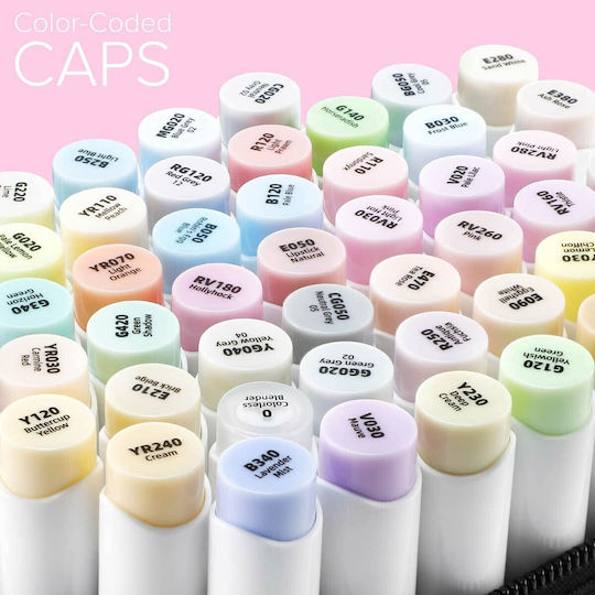 Ohuhu Pastel Alcohol Drawing Markers Brush & Fine Set 48 Colours