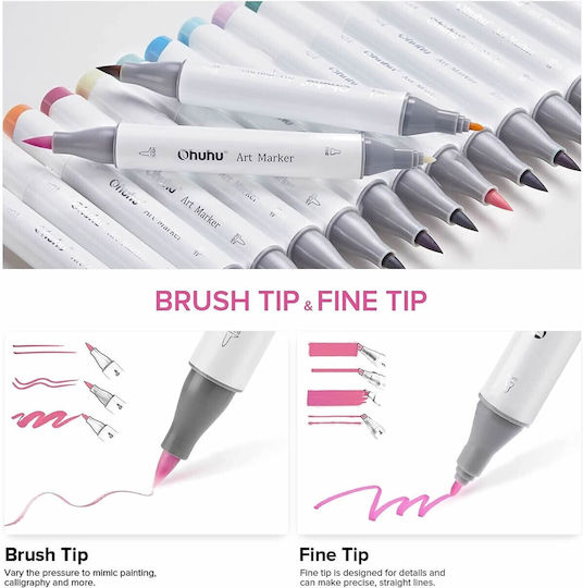 Ohuhu Pastel Alcohol Drawing Markers Brush & Fine Set 48 Colours