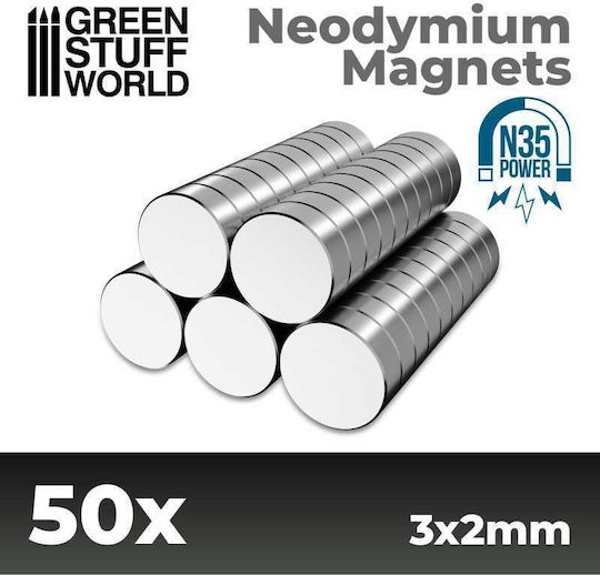 Green Stuff World Комплект Неодимови Кръгли Магнити с Магнитна Сила 0.19кг N35 Диаметър 3мм 50бр