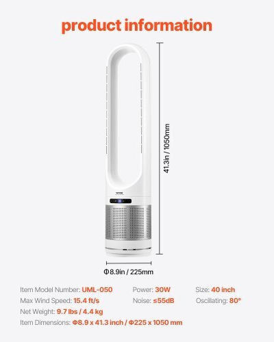 Vevor Bladeless Fan 30W with Remote Control Green