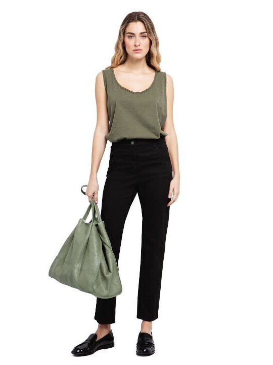 Women's Blouse Cotton with Straps Khaki