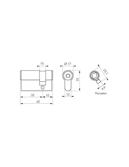 Thirard Κύλινδρος Κλειδαριάς Ασφαλείας Μισός 40mm (30-10) με 5 Κλειδιά