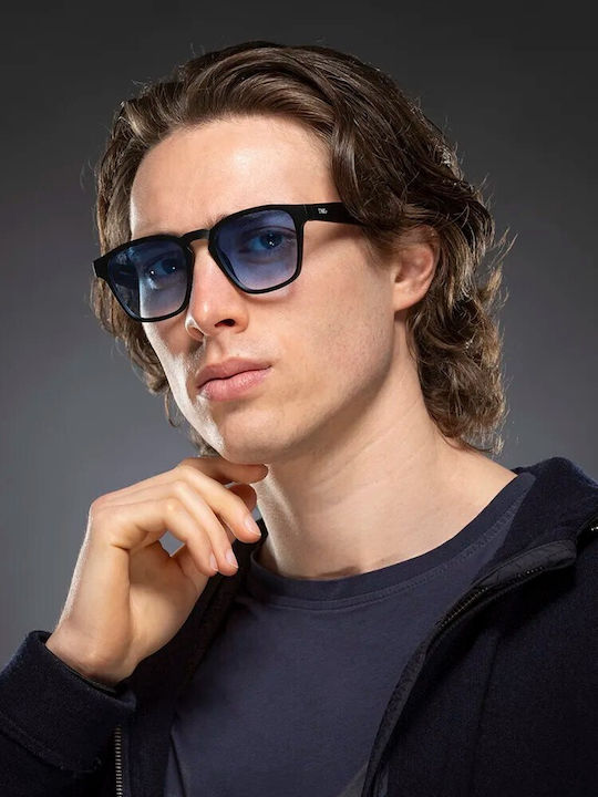 Twig Moore Unisex Sonnenbrillen mit Blauem Horn umrandetem Rahmen und Blauen Gläser