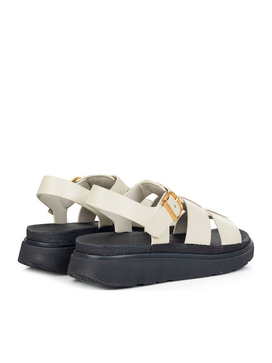Leather Women's Flat Sandals White