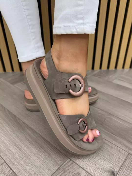 Leder Flache Sandalen für Damen mit Riemen in Braun Farbe