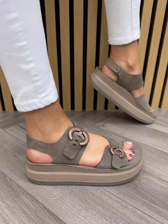 Leder Flache Sandalen für Damen mit Riemen in Braun Farbe