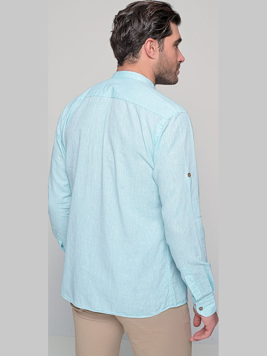 Komo Long-sleeved Linen Shirt Turquoise