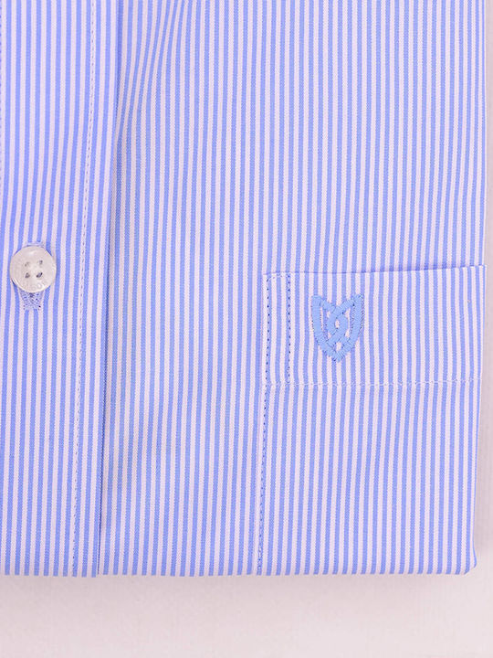 Short Sleeve Shirt In Regular Fit Striped Light Blue