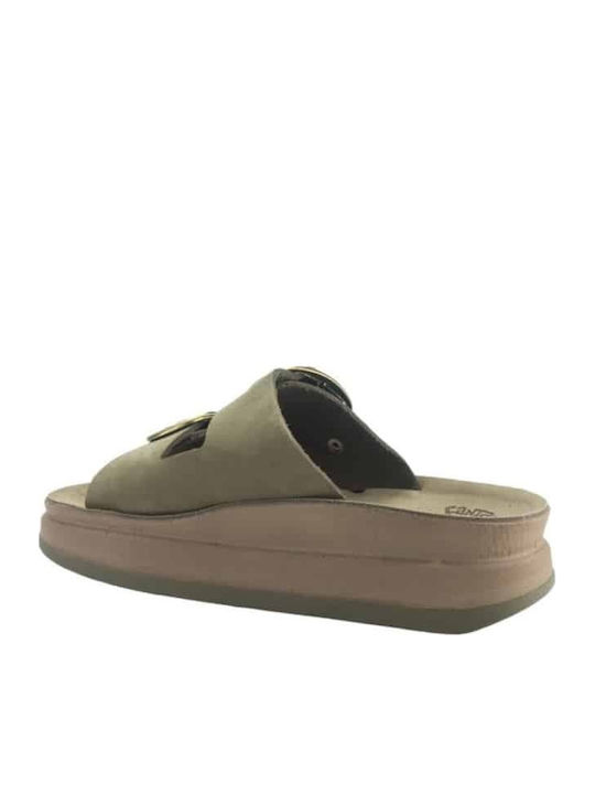 Leather Women's Flat Sandals Anatomic in Khaki Color