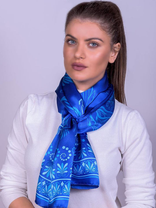 Kalfas Luxury Silk Γυναικείο Μεταξωτό Φουλάρι Μπλε