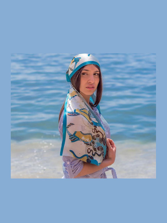 Kalfas Luxury Silk Γυναικείο Μεταξωτό Φουλάρι Γαλάζιο