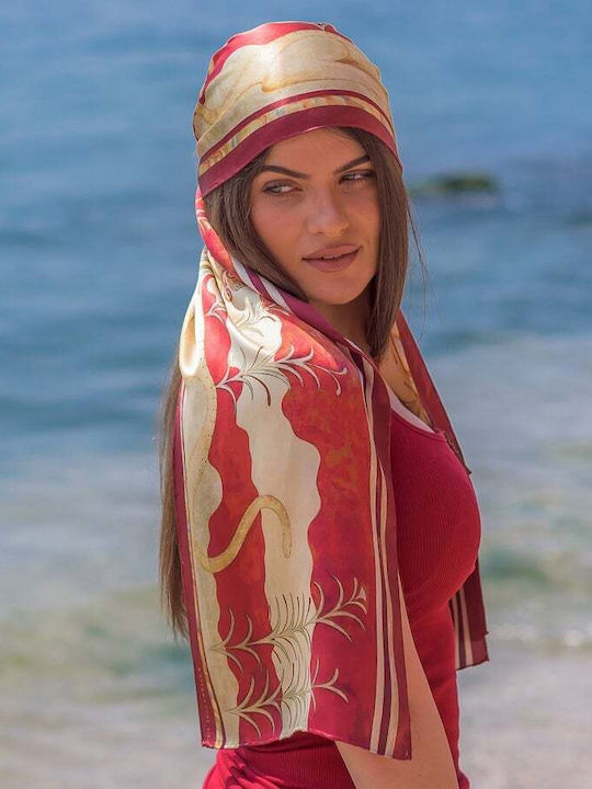 Kalfas Luxury Silk Women's Silk Scarf Red