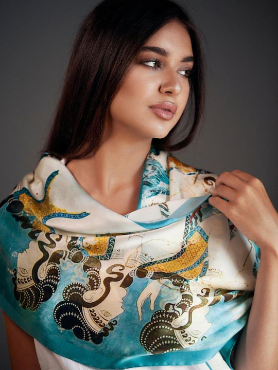 Kalfas Luxury Silk Γυναικείο Μεταξωτό Φουλάρι Γαλάζιο