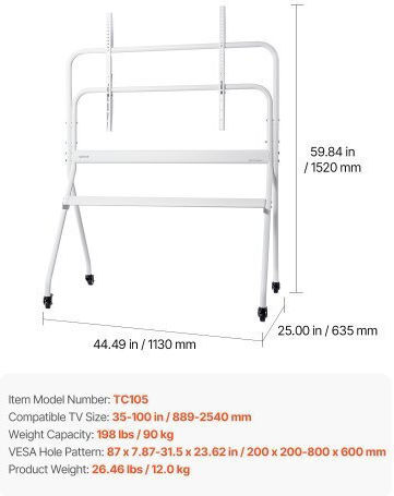 Vevor TYSDLDDSJZJZXEGLK001V0 Βάση Τηλεόρασης Τοίχου έως 100" και 90kg