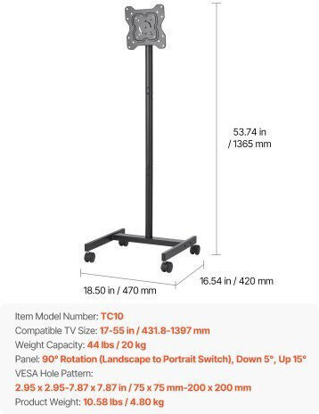 Vevor TYSDLDDSJZJZ3HJ50001V0 Βάση Τηλεόρασης Τοίχου έως 55" και 20kg