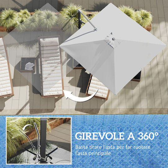 Square Aluminum Garden & Terrace Parasol Grey 3.65x2.97xHeight 2.56m