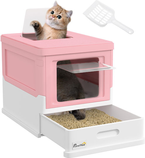 Pawhut Cat Toilet Closed Pink L47.5 x W35.5 x H36.7cm