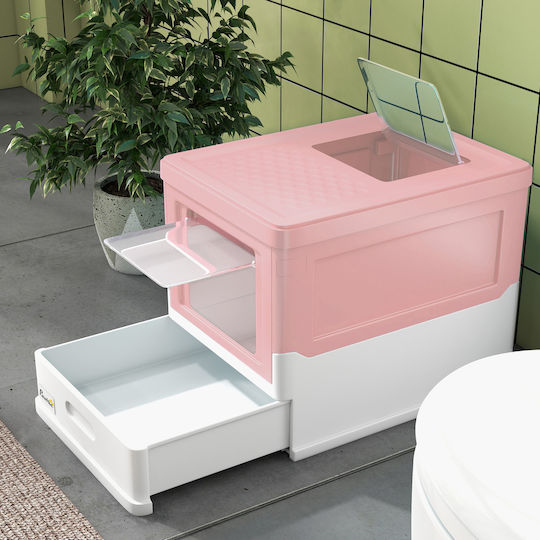 Pawhut Cat Toilet Closed Pink L47.5 x W35.5 x H36.7cm