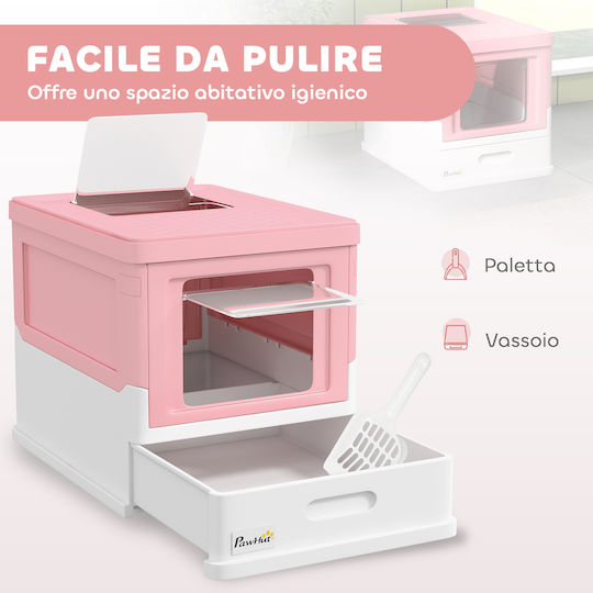 Pawhut Cat Toilet Closed Pink L47.5 x W35.5 x H36.7cm