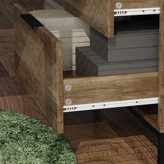 Wooden & Metallic Chest of Drawers with 3 Drawers Dark Brown 62x35x82cm