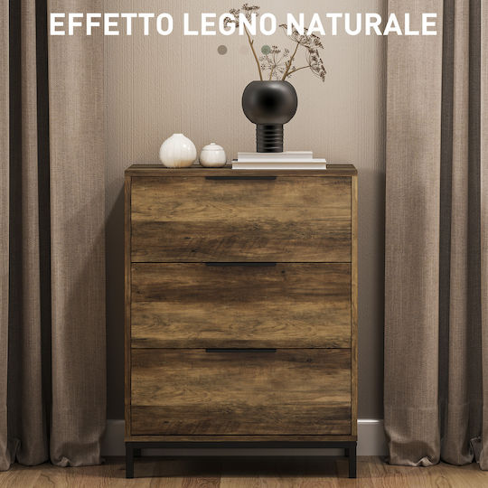 Wooden & Metallic Chest of Drawers with 3 Drawers Dark Brown 62x35x82cm
