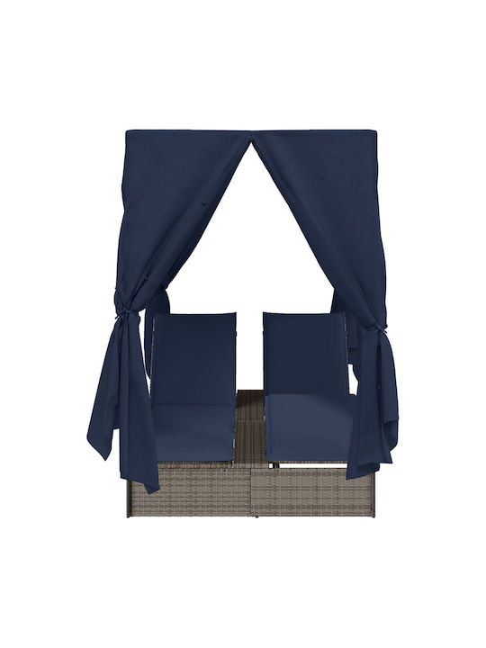 Liegestuhl-Bett Doppel Rattan mit Kissen & Sonnenschirm Gray 200x70x60cm.