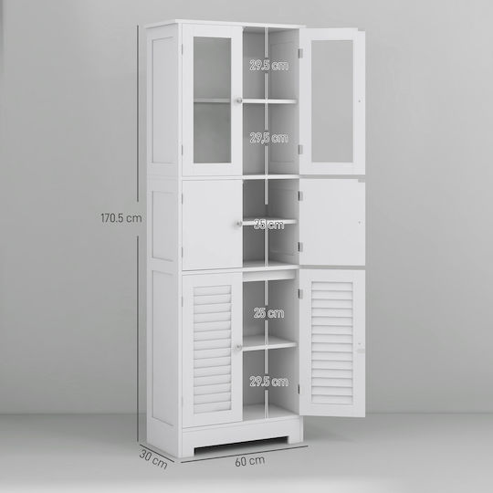 HomCom Cabinet de coloană pentru baie pardoseală M60xL30xH170.5cm Alb