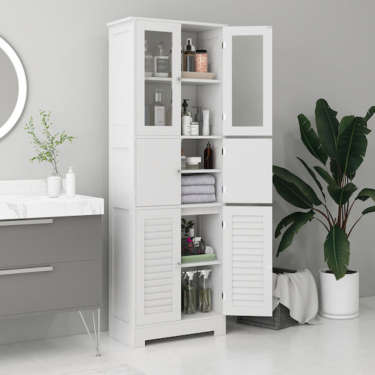 HomCom Cabinet de coloană pentru baie pardoseală M60xL30xH170.5cm Alb