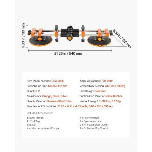 Vevor Aluminum Double Work Suction Cup 152.4mm with Max Lifting Weight 6.5kg