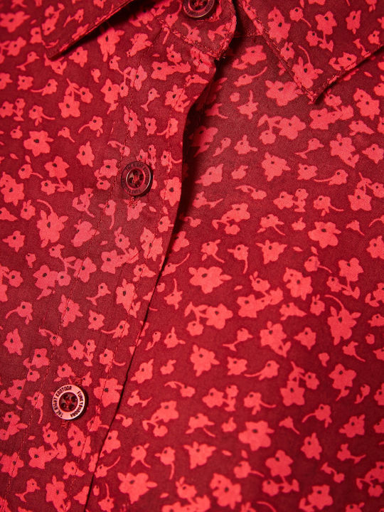 Μακρυμάνικο Γυναικείο Πουκάμισο Spice Brown Red Floral