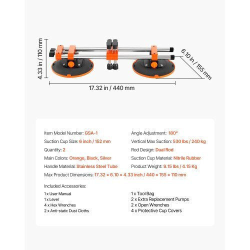 Vevor Aluminum Double Work Suction Cup 152.4mm with Max Lifting Weight 240kg