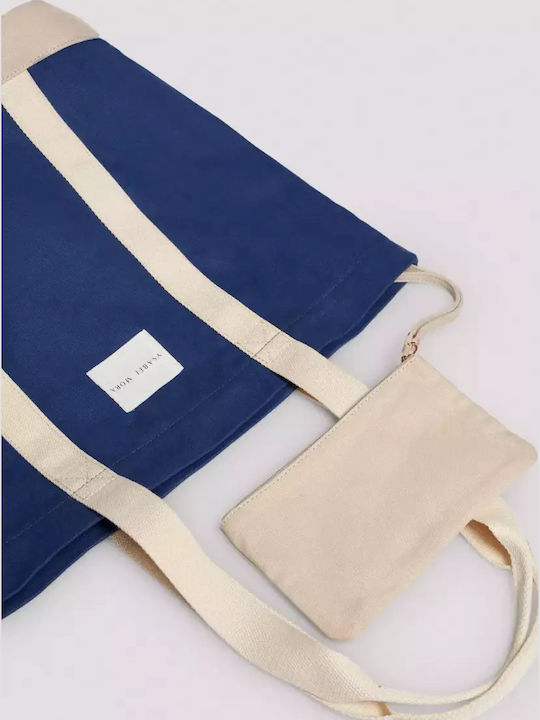 Ysabel Mora Fabric Beach Bag with Toiletry Bag Blue