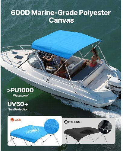 Vevor 3 Μπλουζάκια Σκάφος Φιόγκο 72"lx 73"-78" Π X 46"h Τέντα Κουβούκλιο Pacific Blue