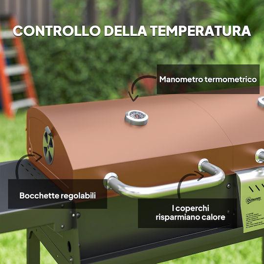 Outsunny Grătar pe gaz Grătar și Placă cu 2 buc 5kW și Arzător Lateral
