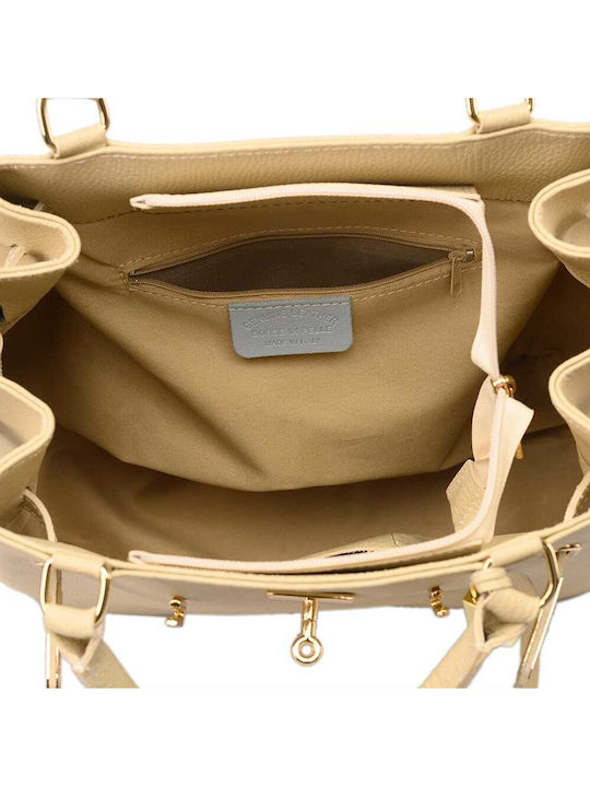 Leather Women's Handbag Shoulder Beige