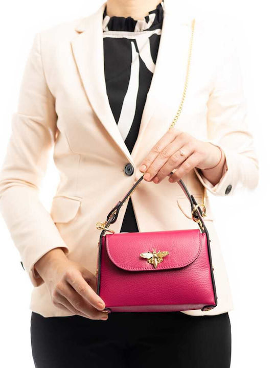 Leder Damentasche Schultertasche Fuchsie
