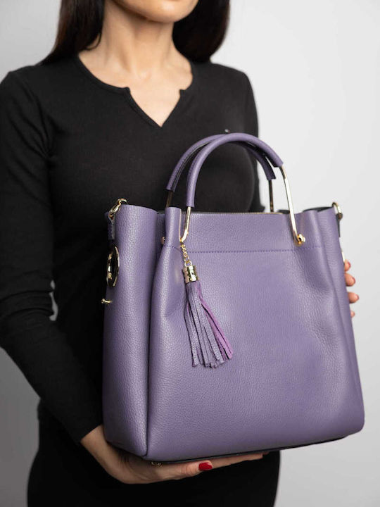 Leder Damentasche Schultertasche Lila