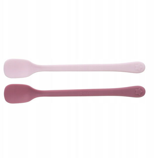 Akuku Baby Set with First Feeding Spoons Heat Sensing Plastic for 4+ Months Pink 2 Pieces