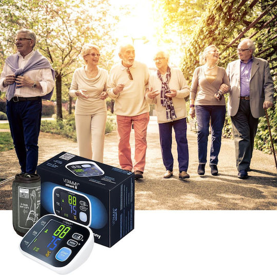 Tensiometru electronic de braț Vitammy Smart 8 măsurare în timpul umflării manșetei detectare aritmie afișaj color memorie 2 utilizatori x 60 rezultate dimensiune manșetă 22-42 cm negru