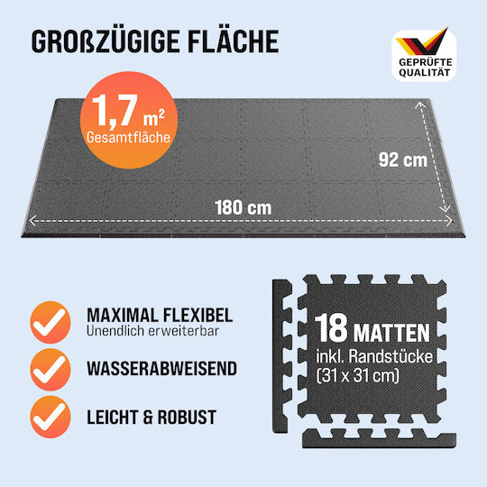 Monzana Podele Puzzle de Gimnastică Negre 30x30cm 18buc
