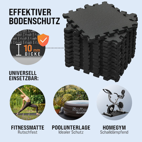 Monzana Podele Puzzle de Gimnastică Negre 30x30cm 18buc