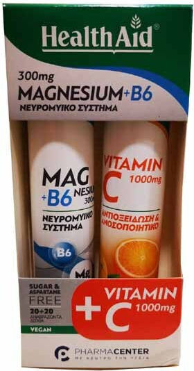 Health Aid Magnesium + B6 & Vit C 1000mg 2 x 20 Brausetabletten Zitrone