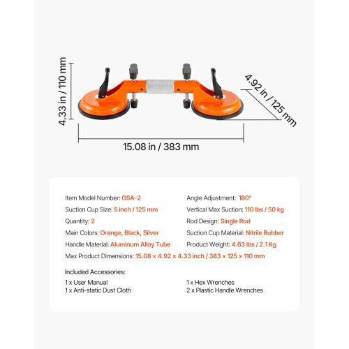 Vevor Aluminum Single Work Suction Cup 127mm with Max Lifting Weight 50kg