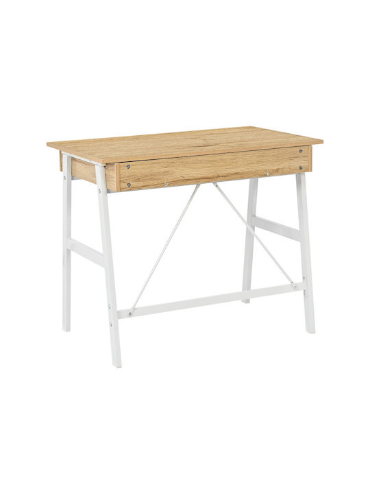 Birou Profesional Lione Din Lemn Stejar Alb Cu Picioare Metalice 90x50x75cm