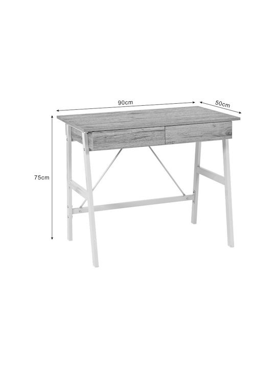 Birou Profesional Lione Din Lemn Stejar Alb Cu Picioare Metalice 90x50x75cm