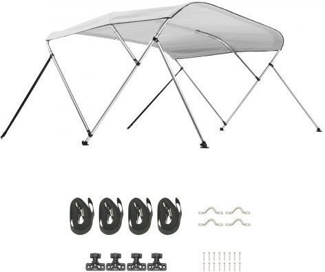 Vevor Copertină Bimini pentru Barcă cu 3 Arcuri 72"l x 85"-90"w x 46"h Deschis Gri