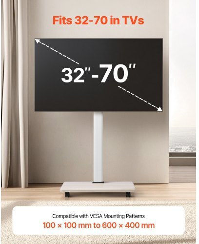 Βάση Τηλεόρασης Vevor Rolling Tv Cart Φορητή Τηλεόραση Χωρητικότητα Έως 45 Κιλά Οθόνες 32-70 Ιντσών