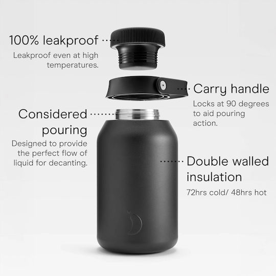 Chilly's Big Mouth Bottle Thermos Stainless Steel BPA Free 2lt Abyss Black